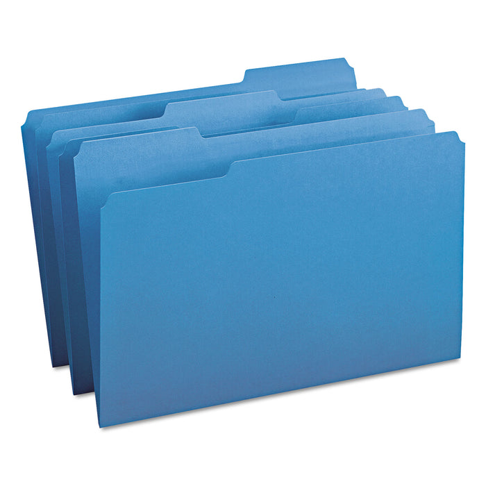 Colored File Folders, 1/3-Cut Tabs, Legal Size, Blue, 100/Box