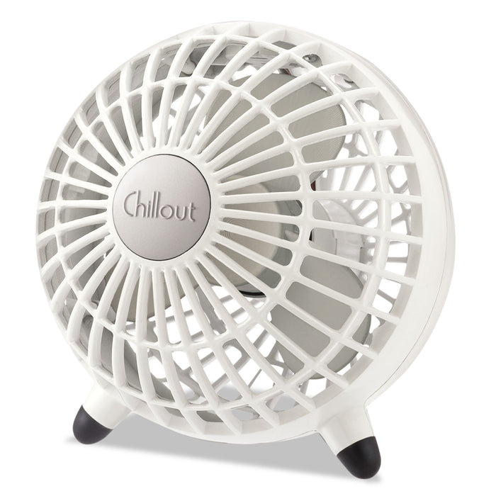Chillout USB/AC Adapter Personal Fan, White, 6"Diameter, 1 Speed