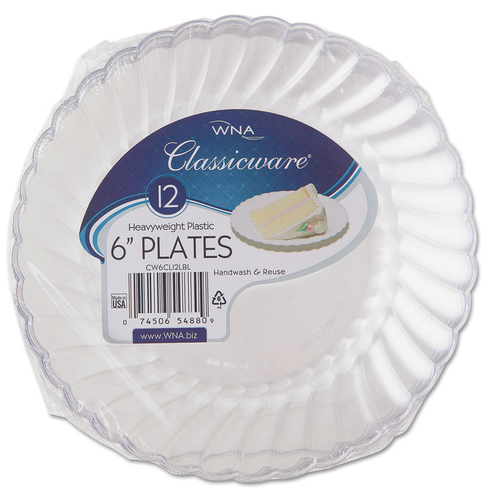 Classicware Plastic Plates, 6" Dia., Clear, 12 Plates/Pack, 15 Packs/Carton