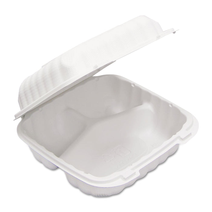 EarthChoice SmartLock Hinged Lid Containers, 3 Compartment, 8.38 x 5.38 x 3.1, 22 oz, White, 200/Carton