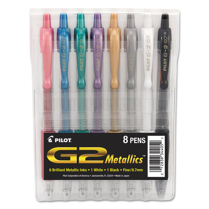 G2 Metallics Retractable Gel Pen, Fine 0.7 mm, Assorted Ink/Barrel, 8/Pack