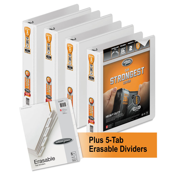 Heavy-Duty Round-Ring View Binder Plus Pack, 3 Rings, 1.5" Capacity, 11 x 8.5, White, 4/Carton