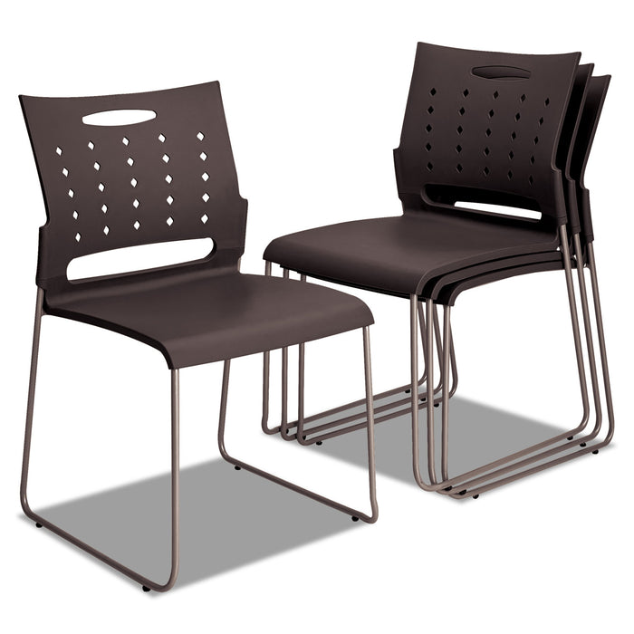 Alera Continental Series Plastic Perforated Back Stack Chair, Charcoal Gray Seat/Back, Gunmetal Gray Base, 4/Carton