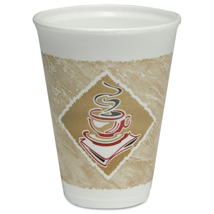 Café G Hot/Cold Cups, Foam, 12oz, White w/Brown & Red, 20/Bag, 50 Bags/Carton