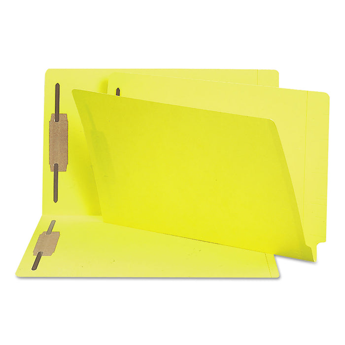 Heavyweight Colored End Tab Folders with Two Fasteners, Straight Tab, Legal Size, Yellow, 50/Box