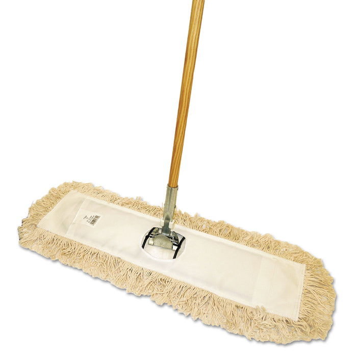 Cut-End Dust Mop Kit, 24 x 5, 60" Wood Handle, Natural