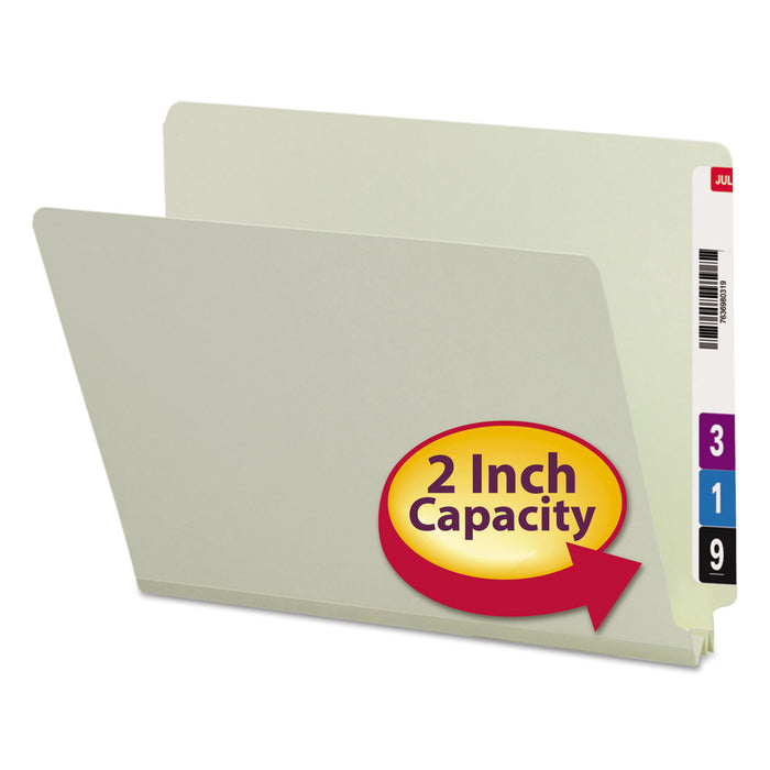 Extra-Heavy Recycled Pressboard End Tab Folders, Straight Tab, 2" Expansion, Letter Size, Gray-Green, 25/Box