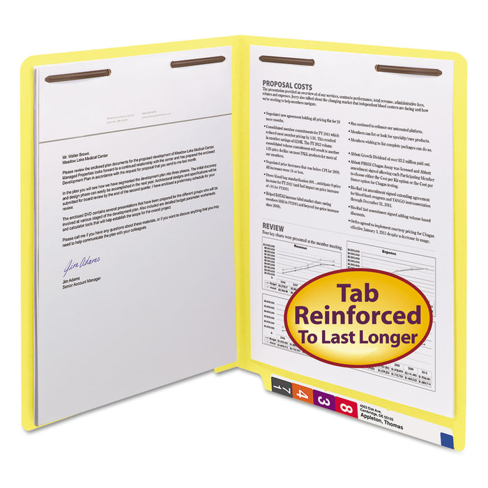 Heavyweight Colored End Tab Folders with Two Fasteners, Straight Tab, Letter Size, Yellow, 50/Box