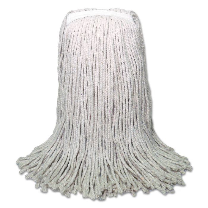 Banded Mop Head, Cotton, Cut-End, White, 16oz, 12/Carton