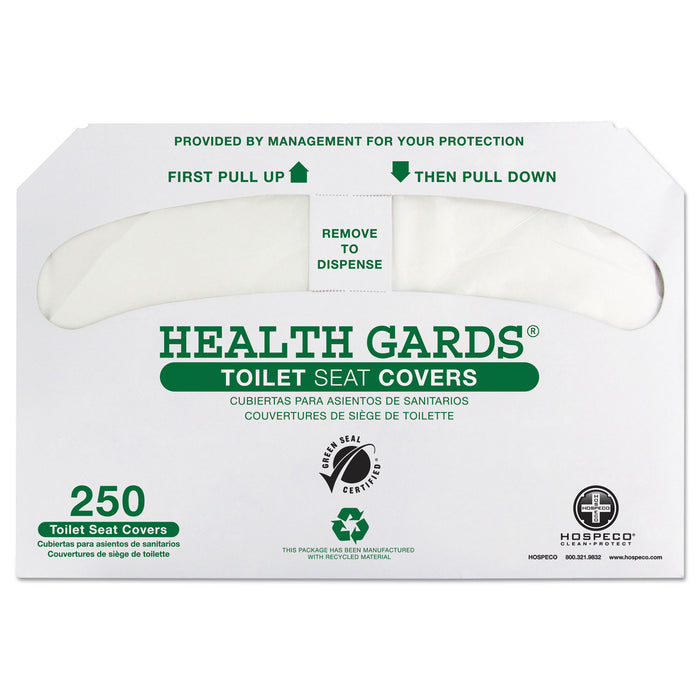 Health Gards Green Seal Recycled Toilet Seat Covers, 14.75 x 16.5, White, 250/Pack, 4 Packs/Carton