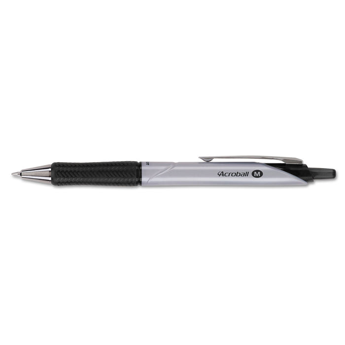 Acroball Pro Retractable Ballpoint Pen, 1 mm, Black Ink, Silver Barrel, Dozen