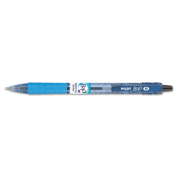 B2P Bottle-2-Pen Retractable Ballpoint Pen, 1mm, Blue Ink, Translucent Blue Barrel, Dozen