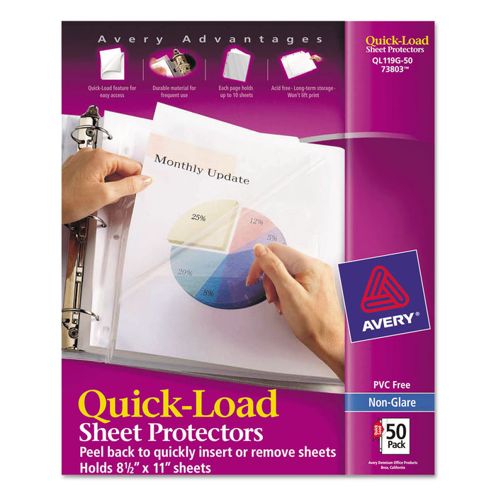 Quick Top & Side Loading Sheet Protectors, Letter, Non-Glare, 50/Box