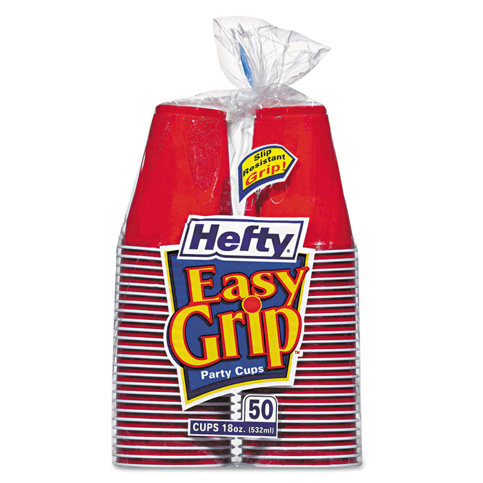 Easy Grip Disposable Plastic Party Cups, 18 oz, Red, 50/Pack, 12 Packs/Carton