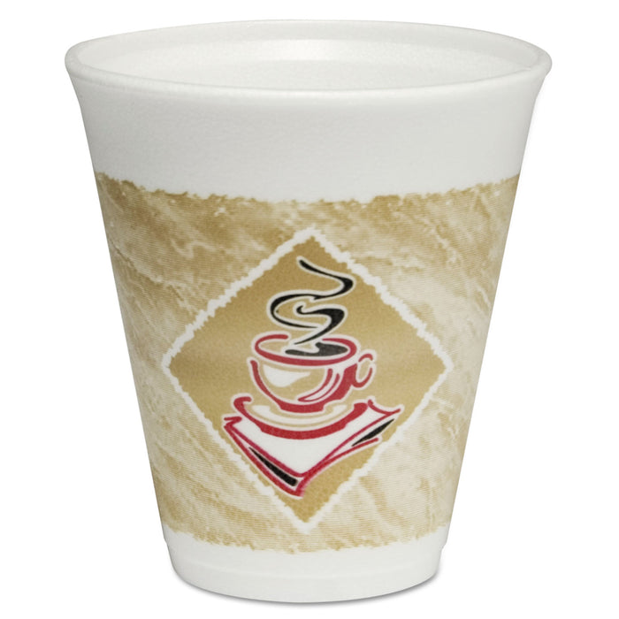 Café G Foam Hot/Cold Cups, 12oz, White w/Brown & Red, 1000/Carton