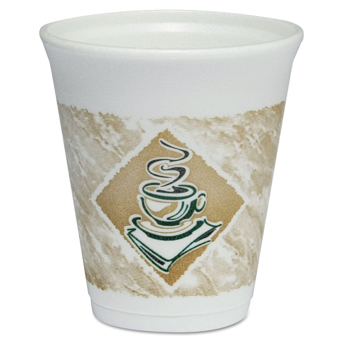 Café G Foam Hot/Cold Cups, 8oz, White w/Brown & Green, 1000/Carton