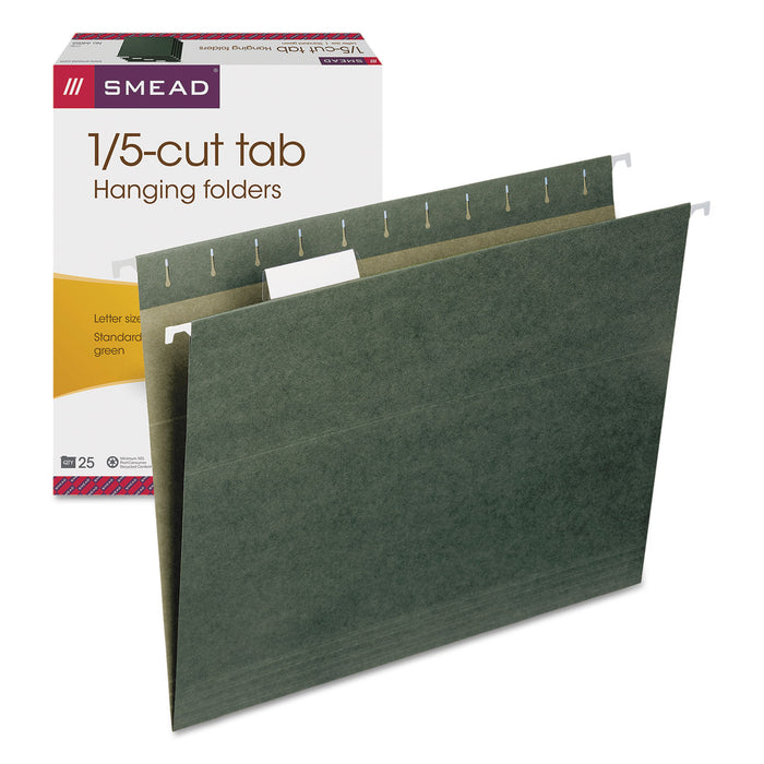 Hanging Folders, Letter Size, 1/5-Cut Tab, Standard Green, 25/Box