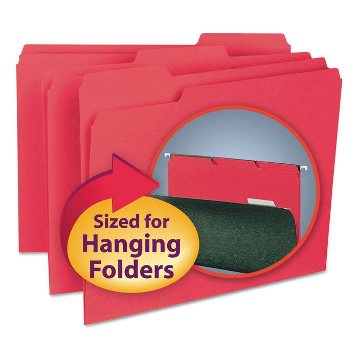 Interior File Folders, 1/3-Cut Tabs, Letter Size, Red, 100/Box