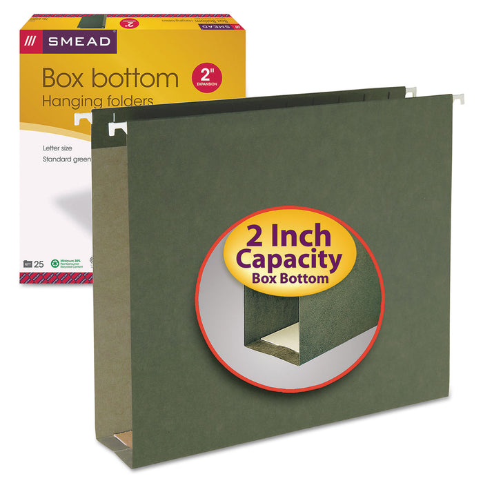 Box Bottom Hanging File Folders, Letter Size, Standard Green, 25/Box