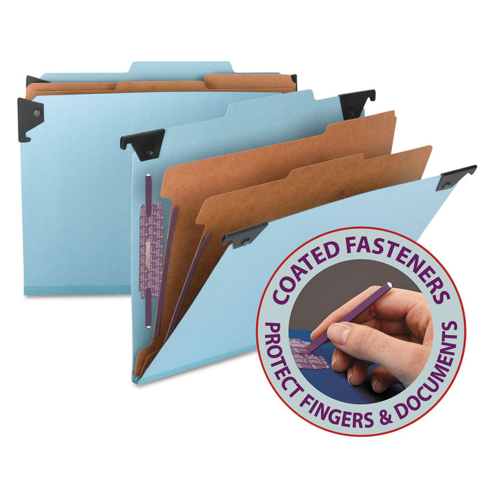 FasTab Hanging Pressboard Classification Folders, Letter Size, 2 Dividers, Blue