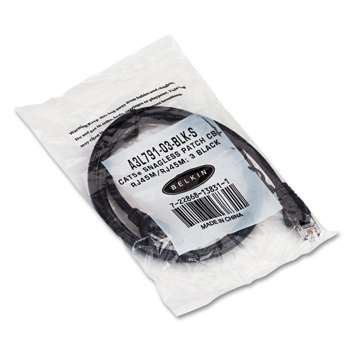 CAT5e Snagless Patch Cable, RJ45 Connectors, 3 ft., Black