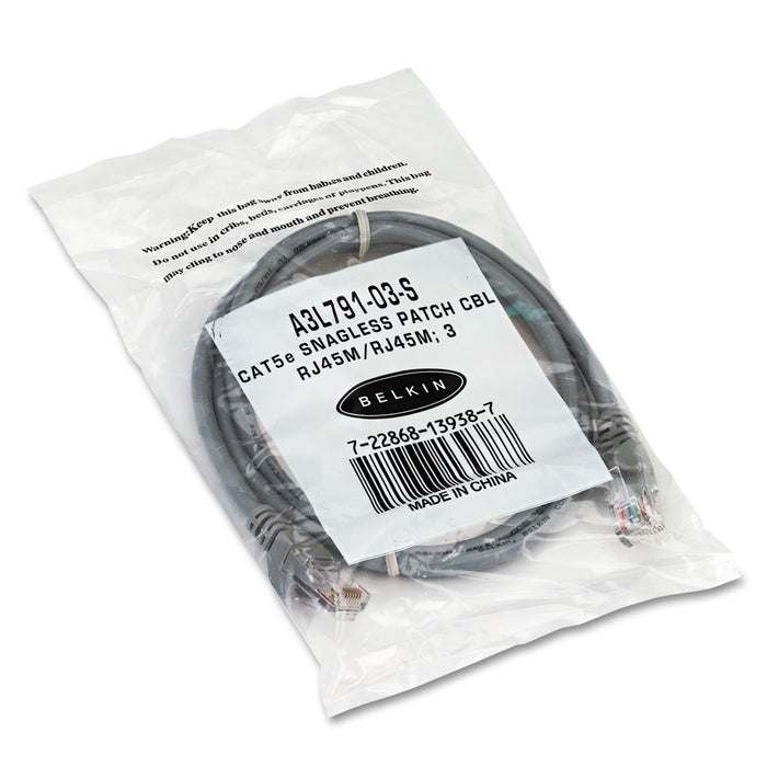 CAT5e Snagless Patch Cable, RJ45 Connectors, 3 ft., Gray