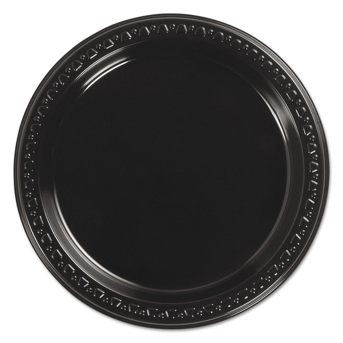 Heavyweight Plastic Plates, 7" Diameter, Black, 125/Pack, 8 Packs/CT