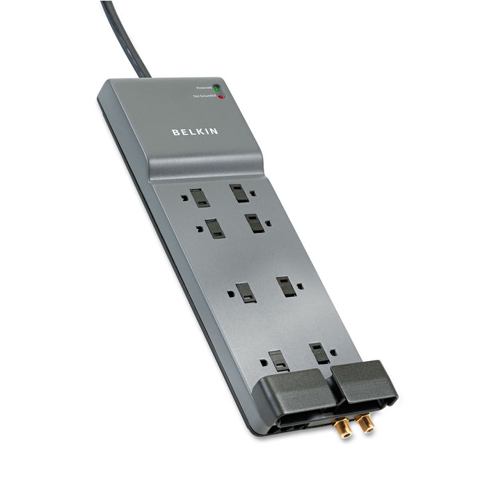 Home/Office Surge Protector, 8 Outlets, 12 ft Cord, 3390 Joules, Dark Gray