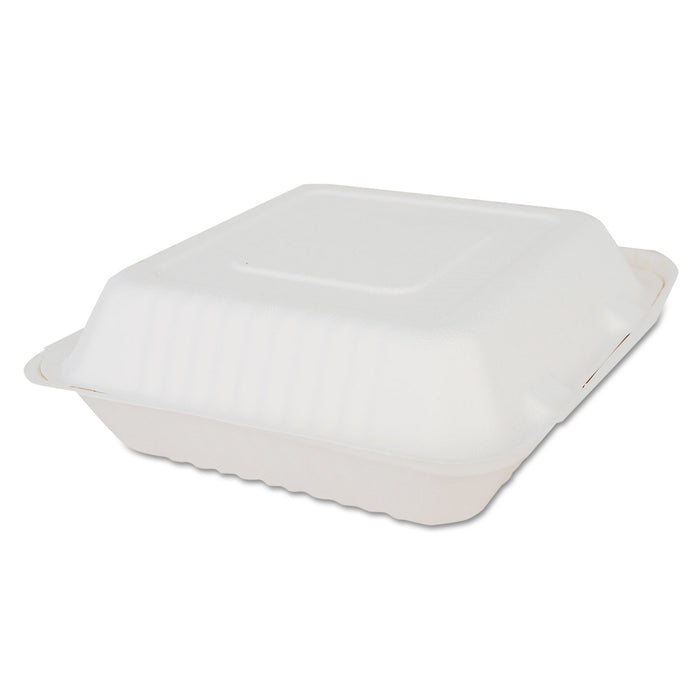 ChampWare Molded-Fiber Clamshell Containers, 9w x 9d x 3h, White, 200/Carton