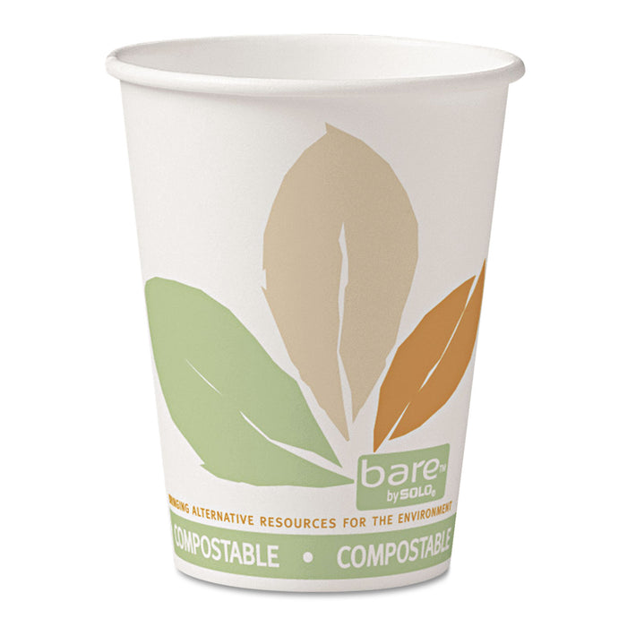 Bare  by Solo Eco-Forward PLA Paper Hot Cups, 12oz,Leaf Design,50/Bag,20 Bags/Ct