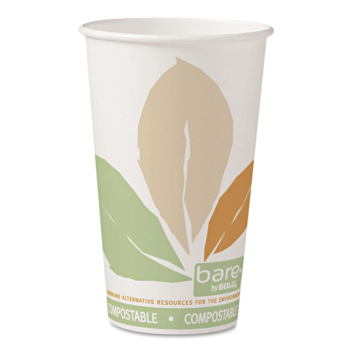 Bare by Solo Eco-Forward PLA Paper Hot Cups, Leaf Design, 16 oz, 1000/Carton