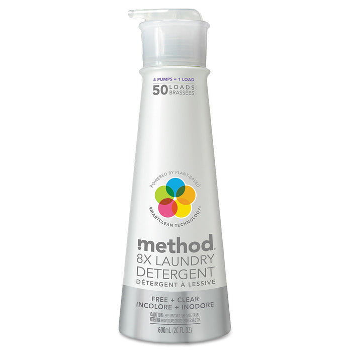8X Laundry Detergent, Free & Clear, 20 oz Bottle