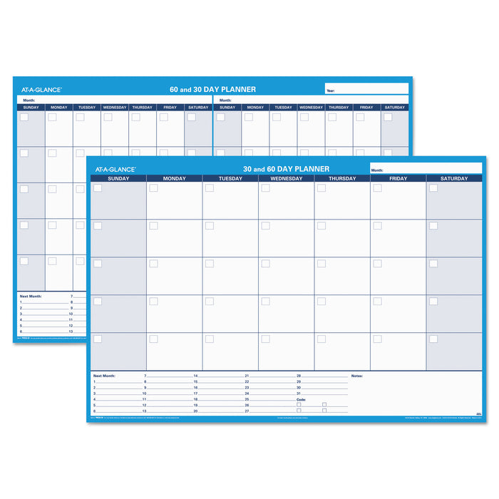30/60-Day Undated Horizontal Erasable Wall Planner, 48 x 32, White/Blue,