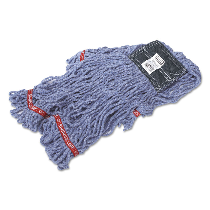 Swinger Loop Shrinkless Mop Heads, Cotton/Synthetic, Blue, Medium