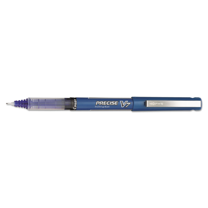 Precise V7 Stick Roller Ball Pen, Fine 0.7mm, Blue Ink/Barrel, Dozen