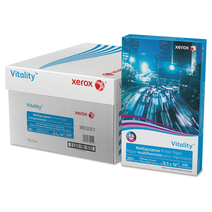 Vitality Multipurpose Print Paper, 92 Bright, 20lb, 8.5 x 14, White, 500 Sheets/Ream, 10 Reams/Carton