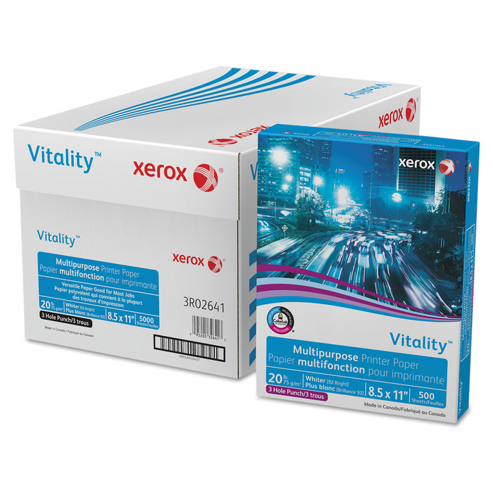 Vitality Multipurpose Print Paper, 92 Bright, 3-Hole, 20lb, 8.5 x 11, 500 Sheets/Ream, 10 Reams/Carton
