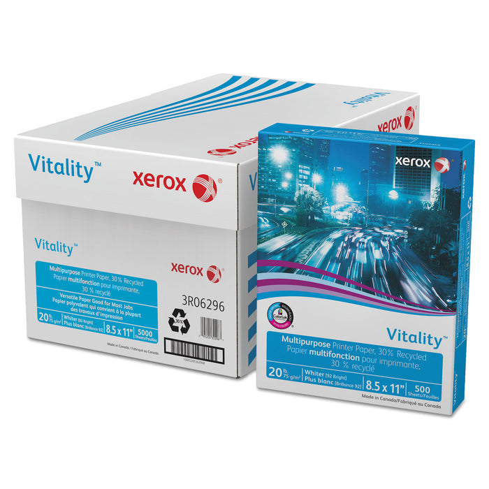 Vitality 30% Recycled Multipurpose Paper, 92 Bright, 20lb, 8.5 x 11, White, 500/Ream