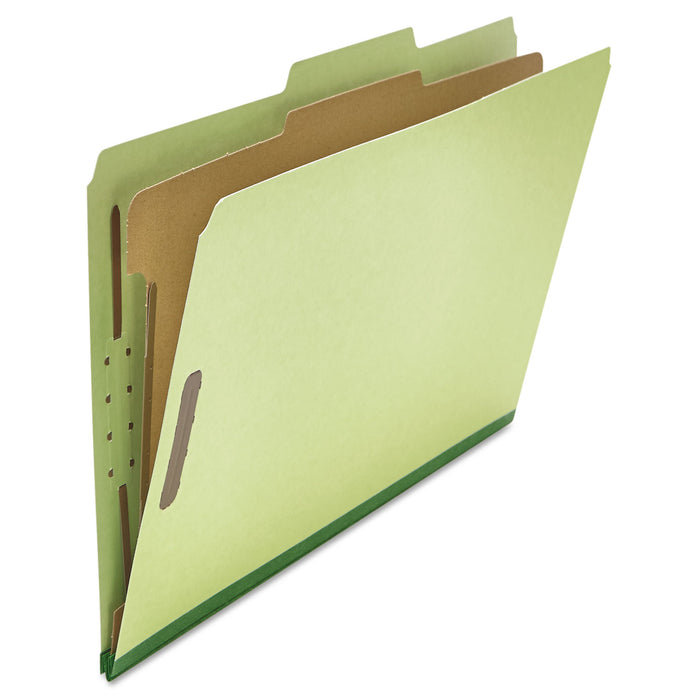 Four-Section Pressboard Classification Folders, 1 Divider, Legal Size, Green, 10/Box