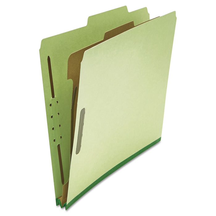 Four-Section Pressboard Classification Folders, 1 Divider, Letter Size, Green, 10/Box