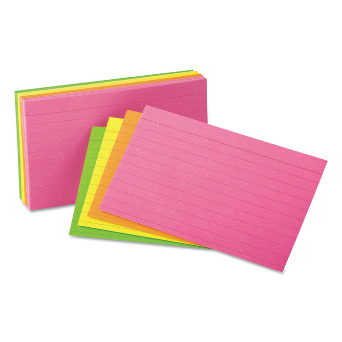 Ruled Neon Glow Index Cards, 4 x 6, Assorted, 100/Pack