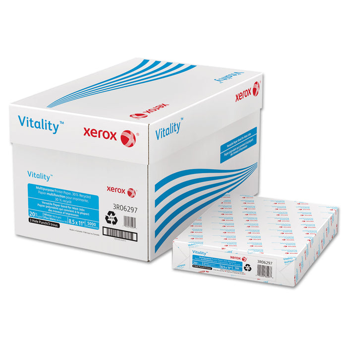 Vitality 30% Recycled Print Paper, 92 Bright, 3-Hole, 20lb, 8.5 x 11, White, 500/Ream