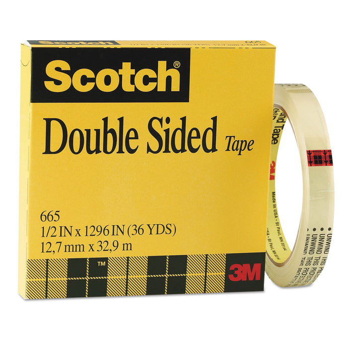 Double-Sided Tape, 3" Core, 0.5" x 36 yds, Clear