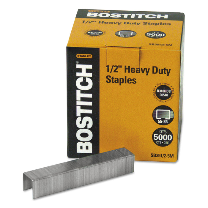 Heavy-Duty Premium Staples, 0.5" Leg, 0.5" Crown, Steel, 5,000/Box