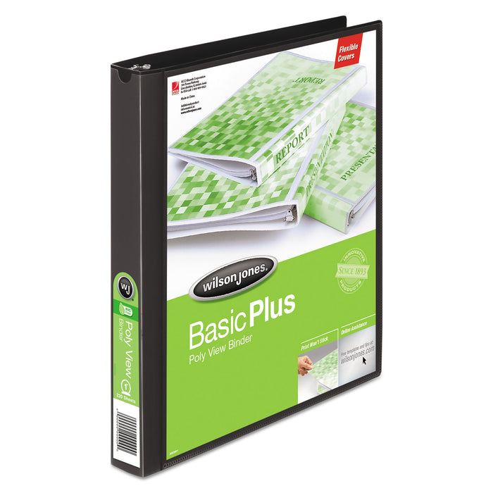 Flexible Poly Round Ring View Binder, 3 Rings, 1" Capacity, 11 x 8.5, Black