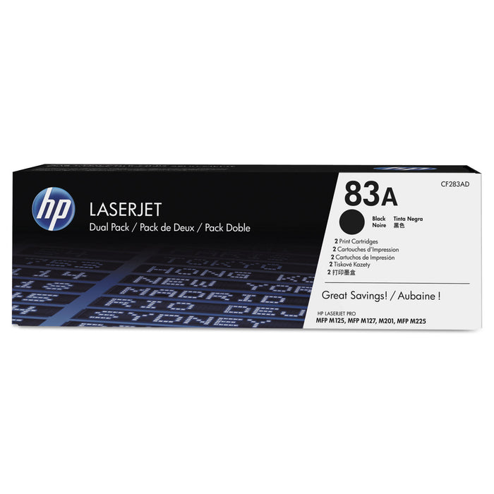 HP 83A, (CF283A-D) 2-pack Black Original LaserJet Toner Cartridges