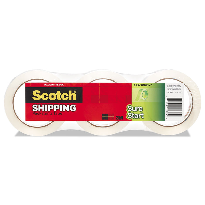 Sure Start Packaging Tape, 3" Core, 1.88" x 54.6 yds, Clear, 3/Pack