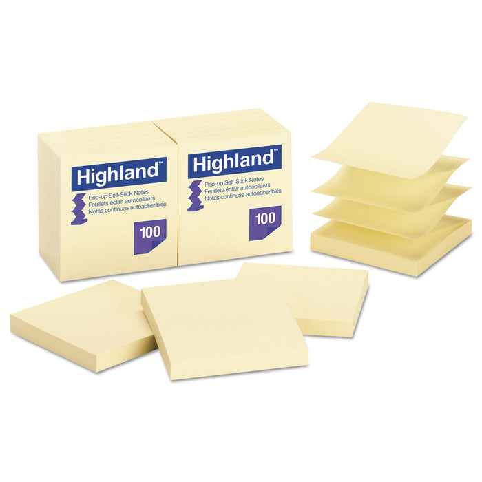 Self-Stick Pop-Up Notes, 3 x 3, Yellow, 100-Sheet, 12/PK
