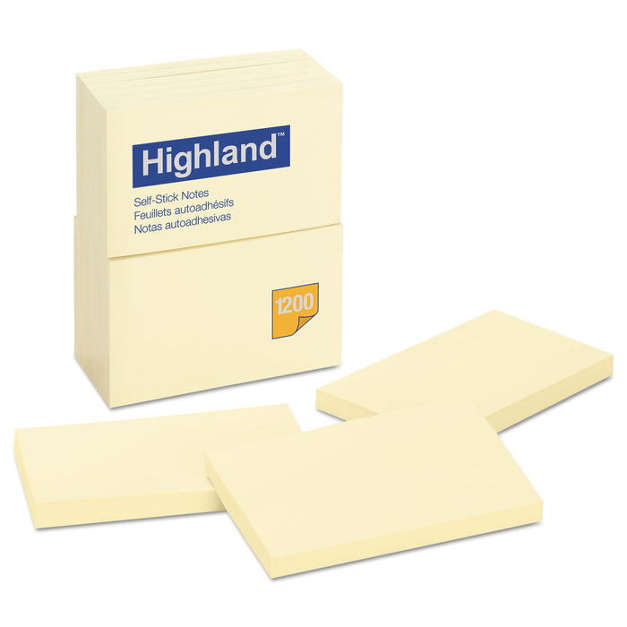 Self-Stick Notes, 3 x 5, Yellow, 100-Sheet, 12/Pack