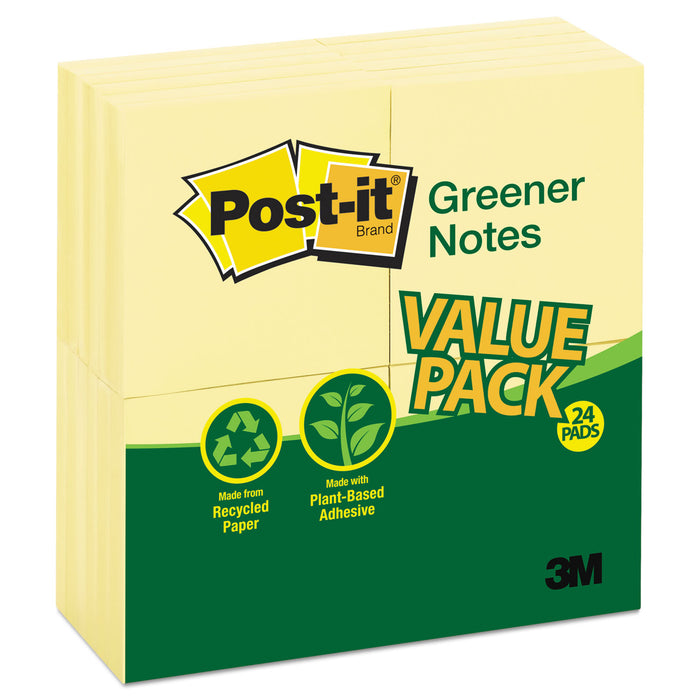 Recycled Note Pads, 3 x 3, Canary Yellow, 100-Sheet, 24/Pack
